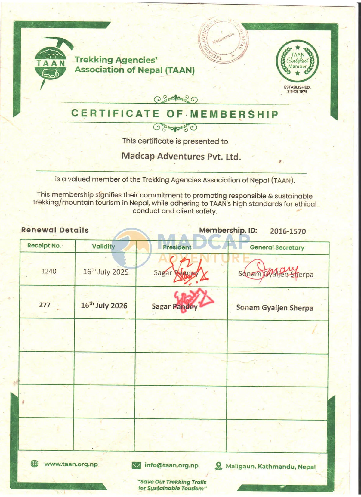 Trekking Agencies' Association of Nepal (TAAN)